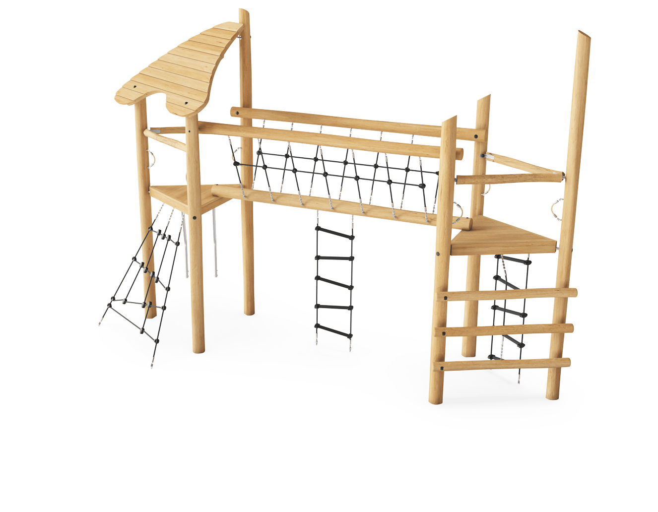 Robinia dubbele speeltoren met afdak en brug