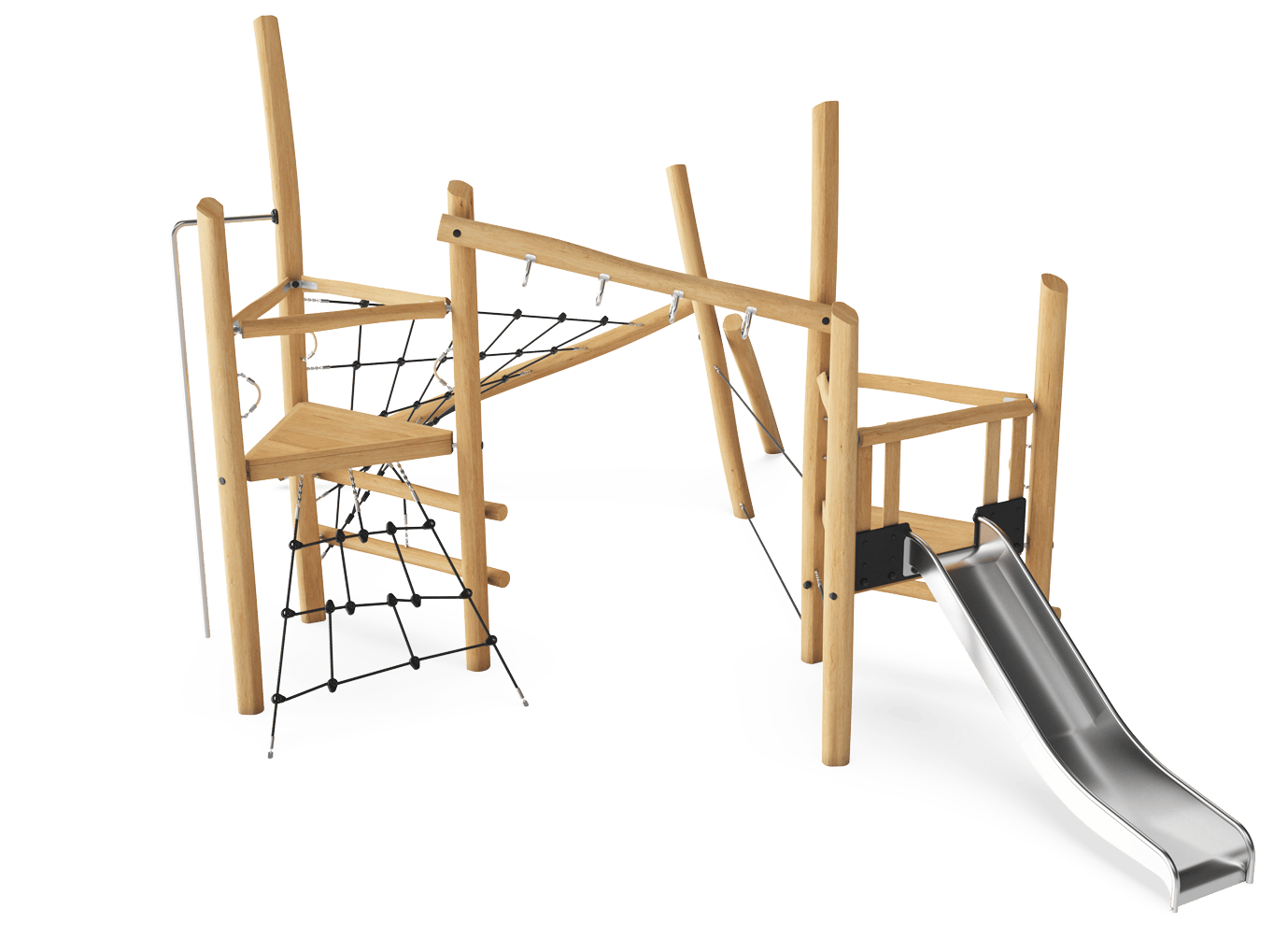 Torre doble con tobogán y barra de bomberos