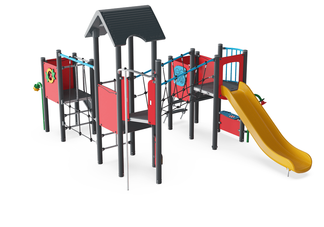 Speeltoren driedubbel - met klimnet en brug