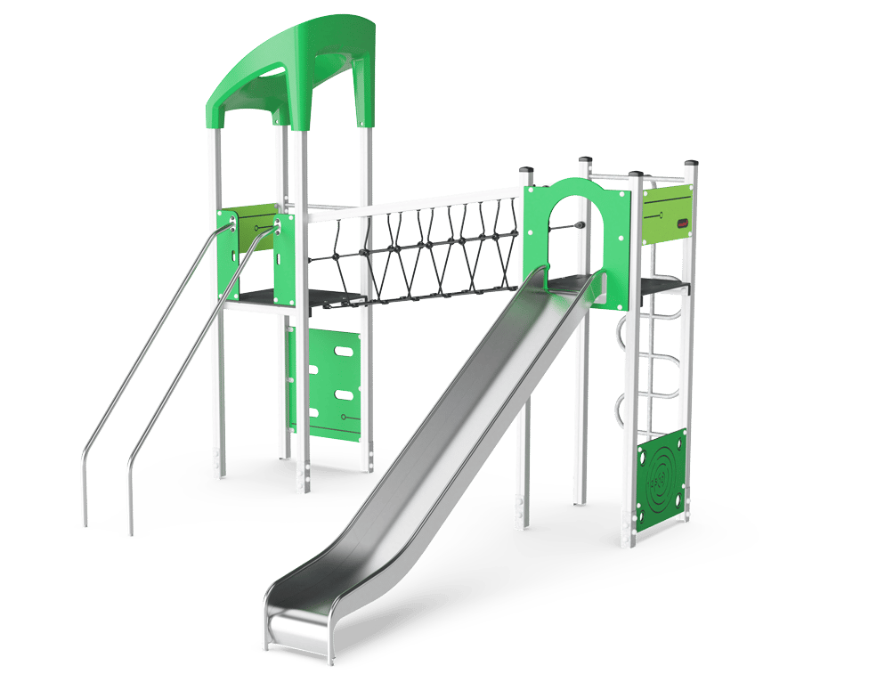 2-Turm-Spielanlage mit Barrenrutsche