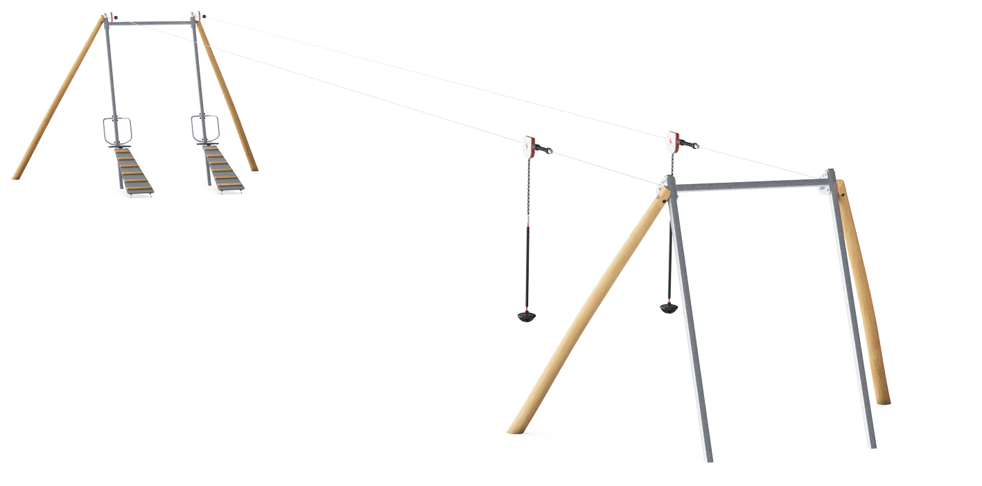 Dobbelt svævebane med ramper, til fladt terræn