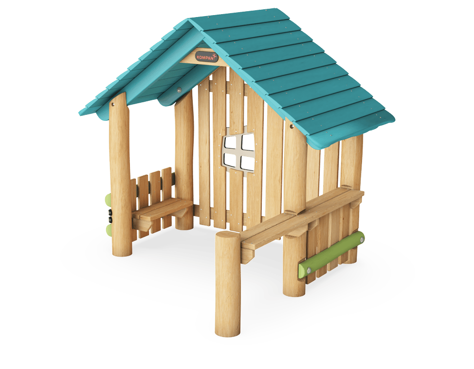Robinia speelhut met zijwand, gevel & 2 toonbanken