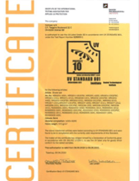 Robinia Sunshade Certificate