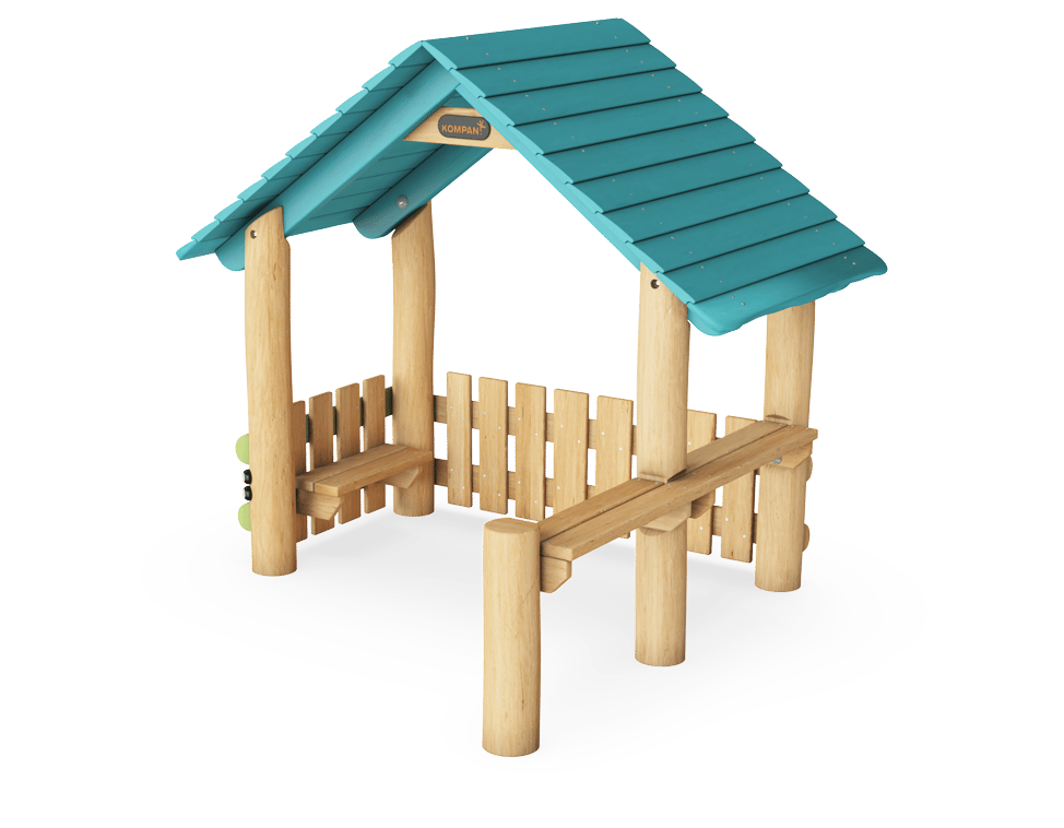 Robinia speelhut met 2 zijwanden en 2 toonbanken