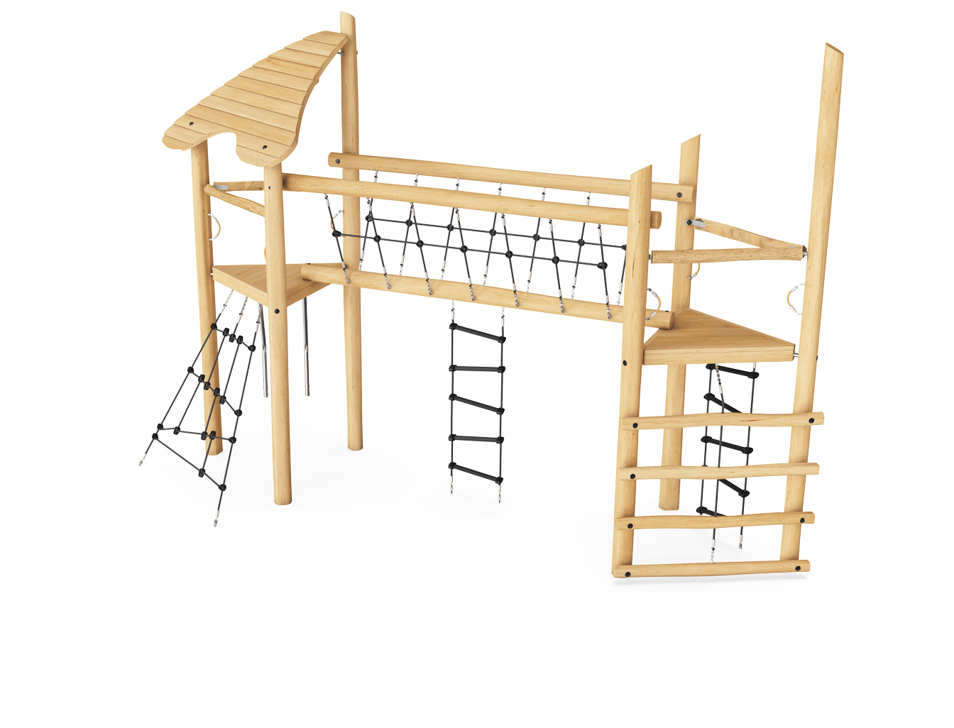 Robinia dubbele speeltoren met afdak en brug