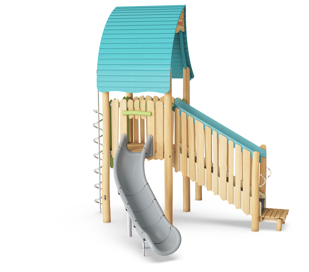 Play tower with slide & curly climber