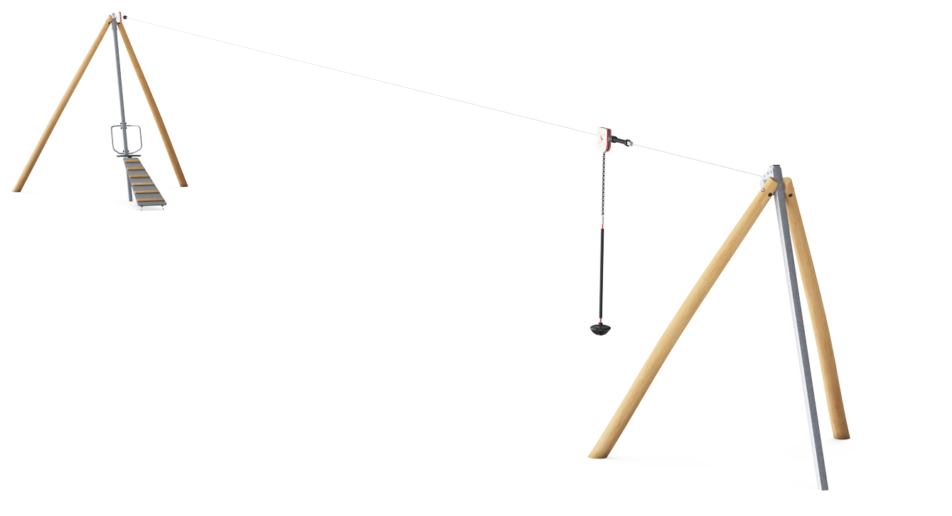 Tirolina individual con rampa, superficie llana