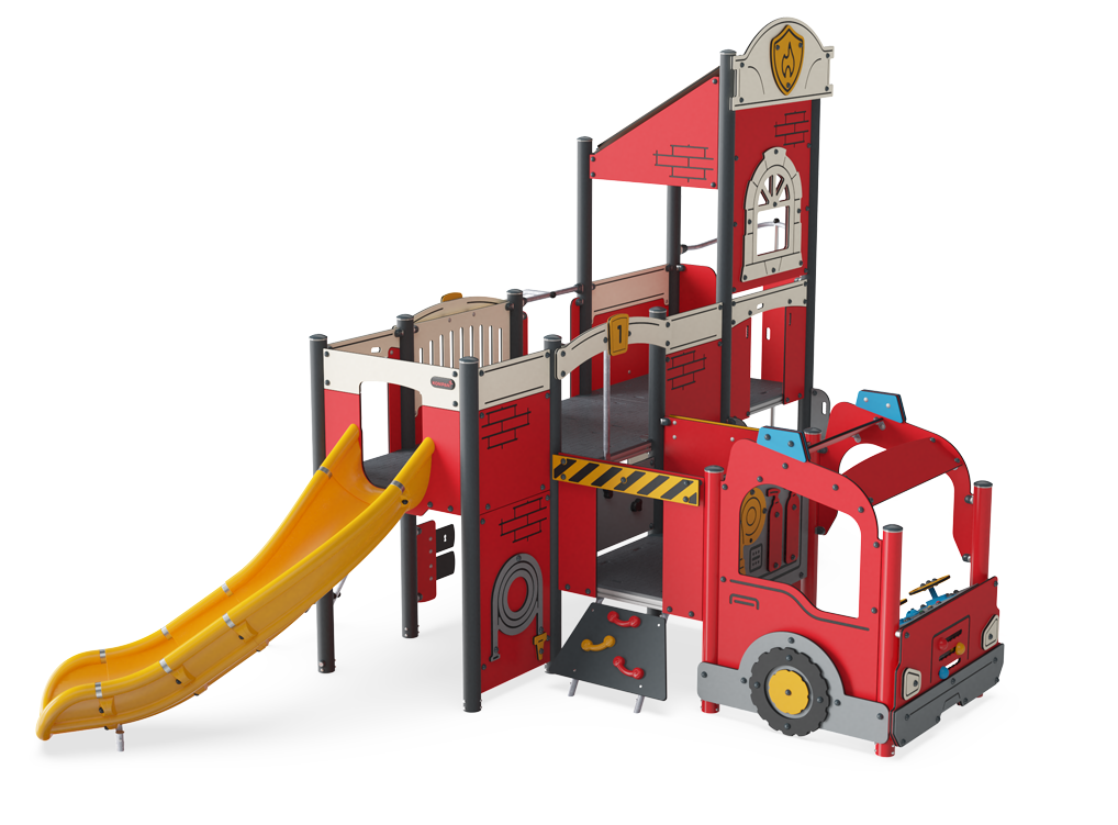 Estación y camión de bomberos