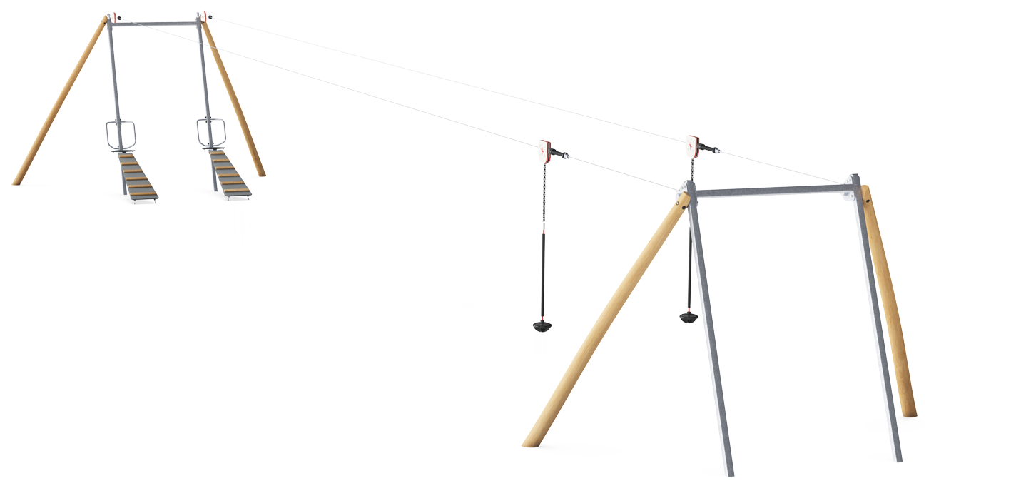 Tirolina doble con rampas, superficie llana