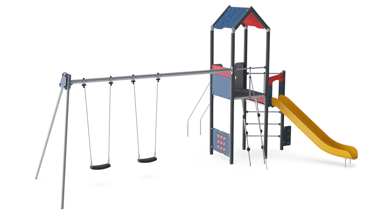 【新品未使用】Misha&Puff Pewter Playground 2y Play Tower with Swing, 2 Seats - PCM110721 - KOMPAN International